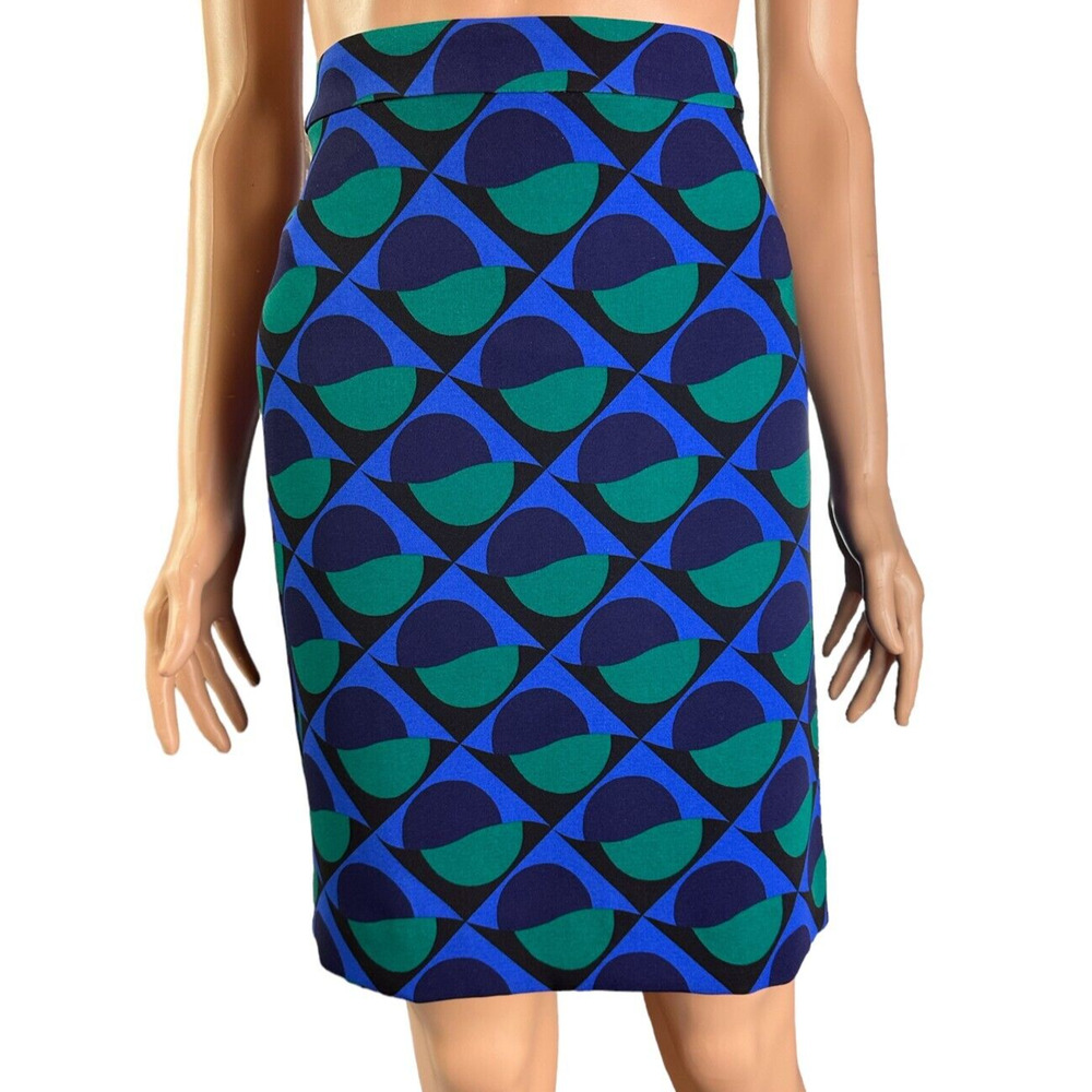 Marc by Marc Jacobs Skirt Green Blue Geometric Print Straight Skirt Size 8 NWT